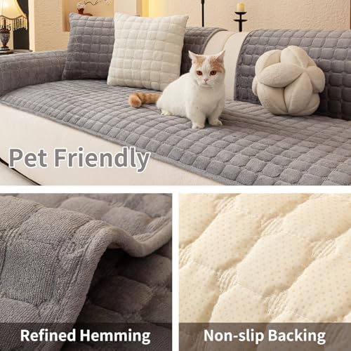 Velvet Sectional Couch Covers for Dogs, Dark Grey - Image 3