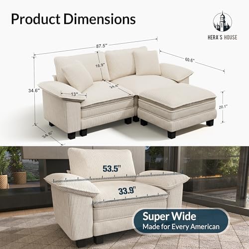 HERA'S HOUSE 3-Seat L Shaped Modular Cloud Couch Sectional Sofa Ottoman - Image 2