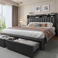 EnHomee Queen Bed Frame with 2 Drawers & 2-Tier Storage Headboard by EnHomee