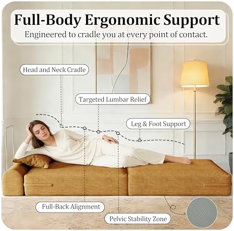 Convertible Compressed Corduroy Folding Cloud Sofa Bed, Modern Boneless Pull - Image 6