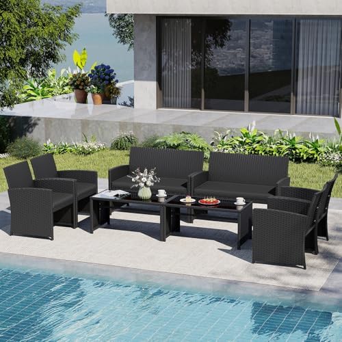 Tangkula 8 Pieces Patio Wicker Furniture Set, Outdoor Heavy Duty Rattan - Image 3
