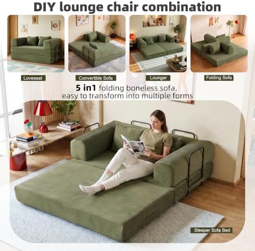 59in Boneless Couch Convertible Futon Sofa Bed Queen - Image 3