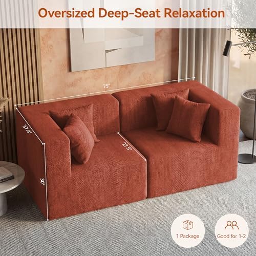 MONVANE 75" Loveseat Sofa, Comfy Chenille Modular Sectional Sofa - Image 3