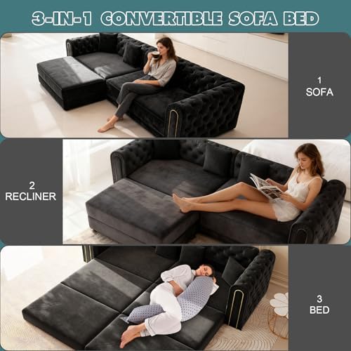 90.6" Velvet Folding King Sleeper Sofa Bed - Image 4