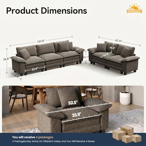 SUNSHINE VALLEY 2-Piece Sofa Set, Loveseat & 3-Seat Couch, Chenille Grey - Image 2
