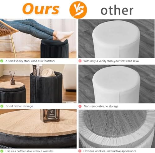 BLEXA Round Ottoman with Storage, Velvet Vanity Stool - Image 4