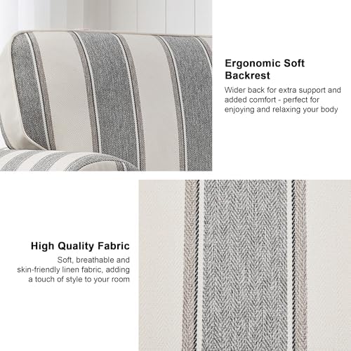 Striped Accent Chair, Comfy Reading Armchair, Light Grey - Image 3