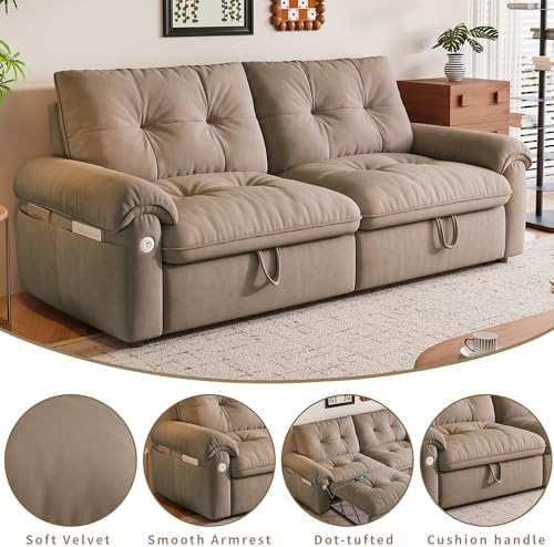 77.2" Sleeper Sofa Bed Full, Pre-Assembled Flannel Pull Out Sofa - Image 6