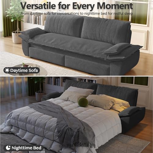 73.2" Sleeper Sofa Bed Queen Size, 3-in-1 Convertible Corduroy Couch - Image 4