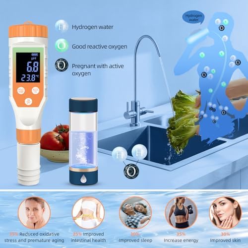 7-in-1 Hydrogen Water Tester, Digital pH TDS EC ORP Salt Temp Meter - Image 5