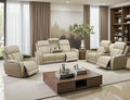 Power Recliner Sofa Set with Drop-Down Table, 3-Piece Leather Reclining Sofa by Toseslo
