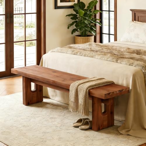 63" Solid Wood Bench, Extra Long Farmhouse Dining Bench - Image 3