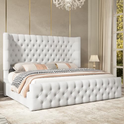 Jocisland King Size Bed Frame Upholstered Sleigh Headboard&Footboard by Jocisland