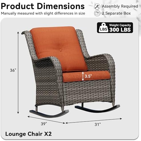 Patio Rocking Chairs Set of 2, Outdoor Wicker Patio Furniture Set 2 Pieces - Image 2