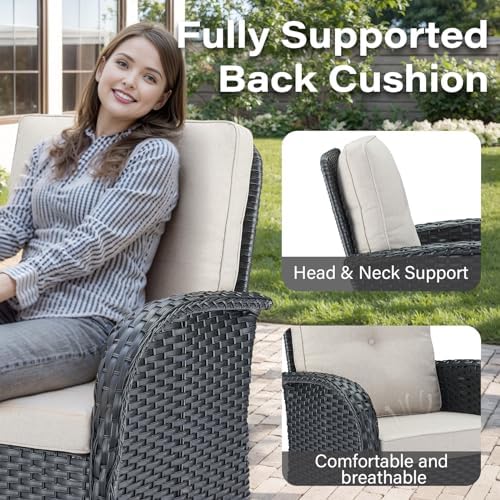 Belord 3 Pieces Black Wicker Patio Furniture Outdoor Swivel Rocker Patio Glider - Image 4