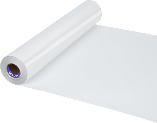 HTV Iron on Vinyl 12Inch by 25ft Roll Heat Transfer Vinyl for T-Shirt HTV Vinyl Rolls for All Cutter Machine - Easy to Cut & Weed for Heat Transfer Design (25ft, White)