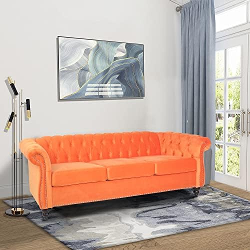 LEVNARY Velvet Chesterfield Sofa, Classic Tufted Upholstered Couch, Modern 3 - Image 3