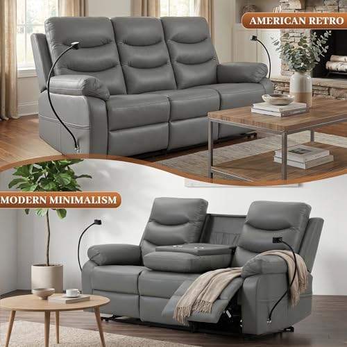 Faux Leather Manual Reclining Sofa, Recliner Sofa 3 Seater - Image 7