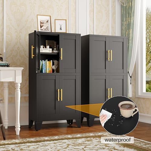 47” Black Metal Bathroom Storage Cabinet, Kitchen Pantry Cabinet - Image 4