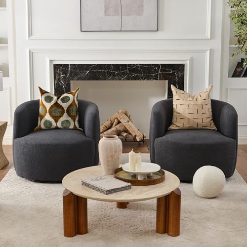 KINWELL 34" W Boucle Swivel Barrel Chairs - Image 5