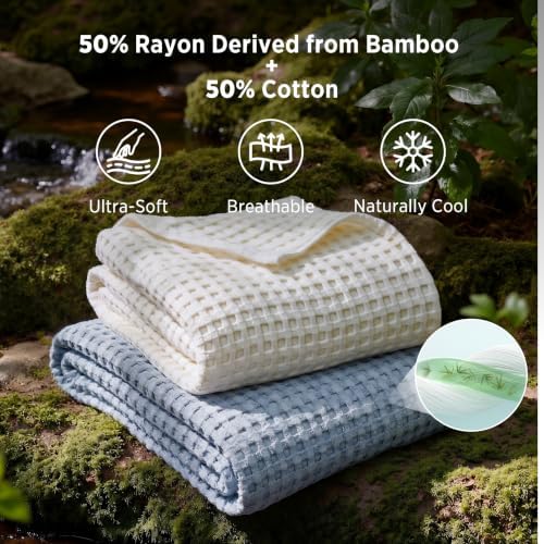 Bedsure Cooling Waffle Blanket for Hot Sleeper, Dusty Blue, King 104" X 90" - Image 2