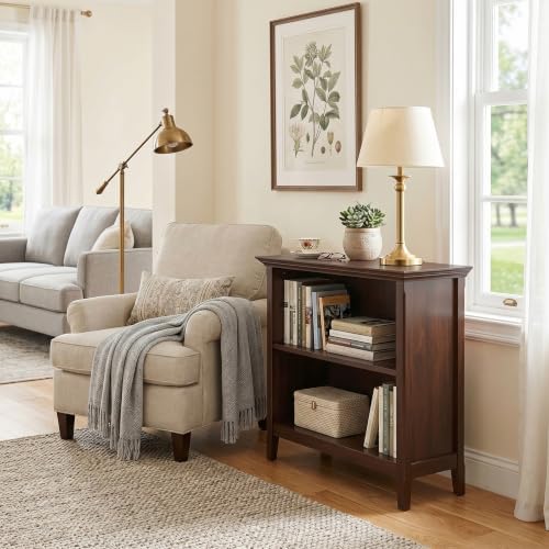 SIMPLIHOME Amherst 30" Tall Solid Wood 2-Shelf Bookcase in Russet Brown - Image 4