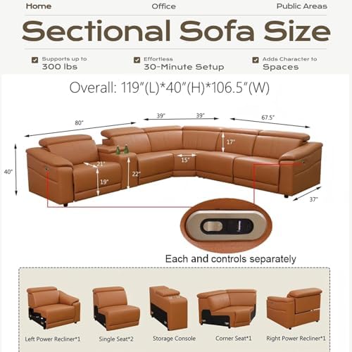 Leather Power Reclining Sectional Sofa, Recliner Sectional - Image 2
