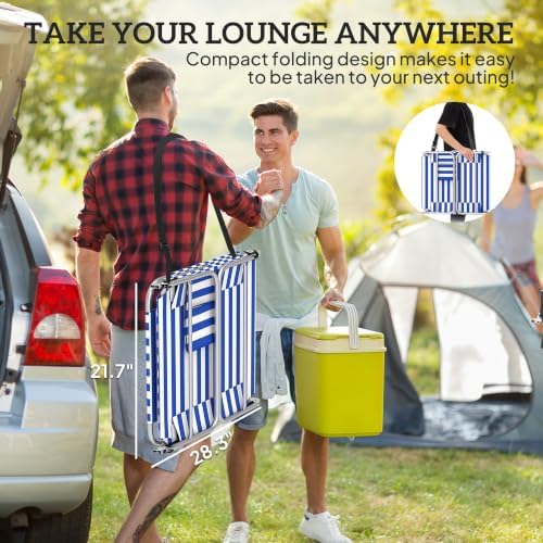 Outsunny Chaise Lounge Chair Outdoor Set of 2 w/Face Arm Hole Blue Stripe - Image 7