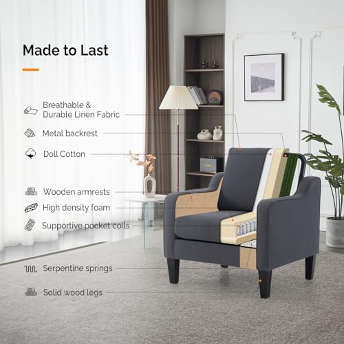 VINGLI Accent Chair, Linen Fabric Dark Grey Armchair - Image 6
