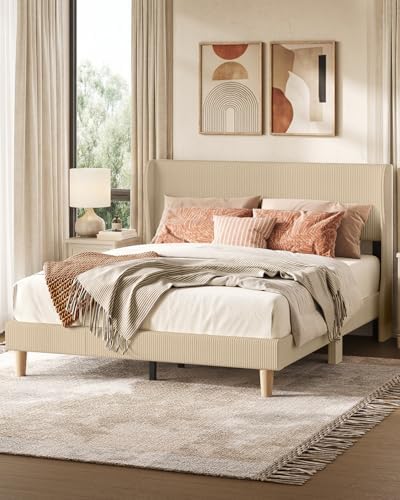 Bestier Queen Bed Frame with Wingback Headboard, Upholstered by Bestier
