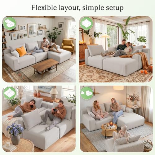 Homkdom Modular Sectional Sofa for Apartment, Light Grey, Right Facing - Image 6