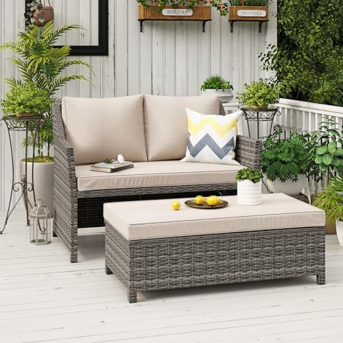 OC Orange-Casual Wicker Patio Loveseat Sofa w/Storage Ottoman by OCOrange-Casual