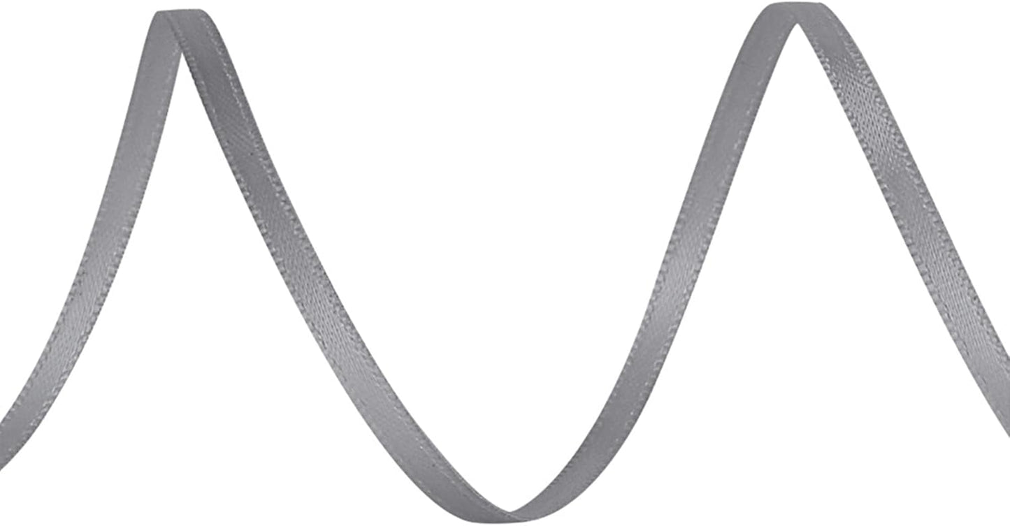 LIUYAXI Silver Double Faced Satin Ribbon, 1/8" X Continuous 100 Yards, Thin Ribbons Perfect for Gift Wrapping Wedding Invitation Card Hair Bows Tag Floral Arrangement DIY Craft