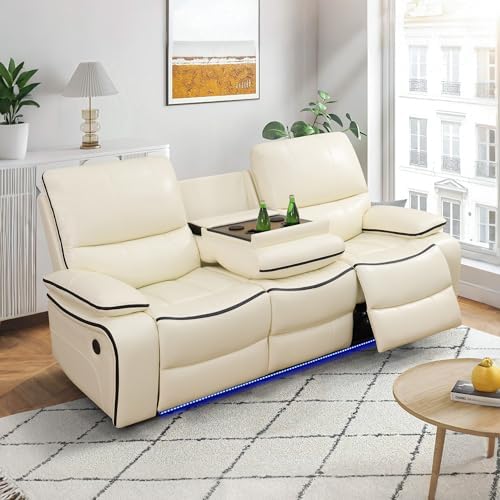 Power Recliner Sofa with LED Lights, Leather Power Reclining Sofa, Living Room - Image 6