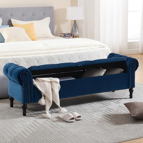 Velvet Storage Bench 67 Inch Upholstered Tufted Ottoman Bench - Image 4