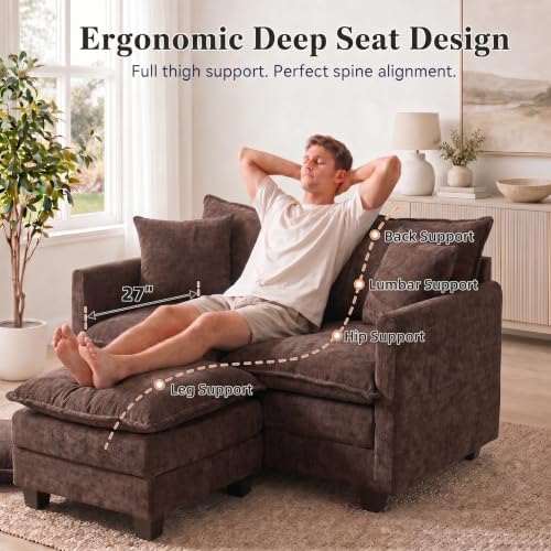 2-Seater Loveseat Sofa with Ottoman, Pet-Friendly Chenille, Washable Pillows - Image 5
