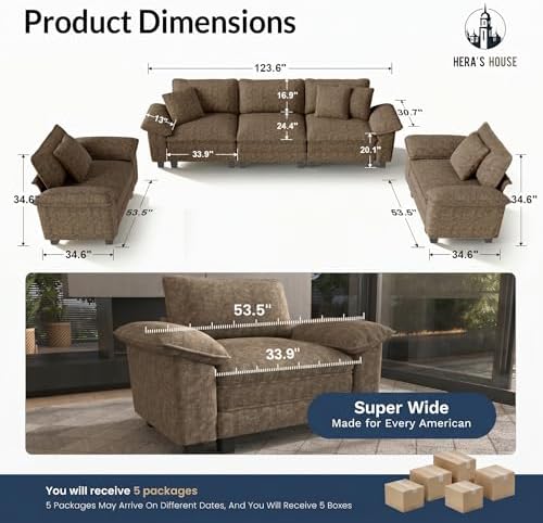 HERA'S HOUSE 3 Pieces Modular Cloud Couch and Chair Set Setional Sofa - Image 3