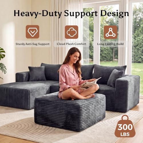 Boneless Ottoman for Couch, Corduroy Cloud Ottoman, Oversized Square Large Pouf - Image 6