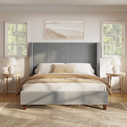 HOWE King Size Bed Frame with 50.8 Inch Corduroy Wingback Headboard - Image 3