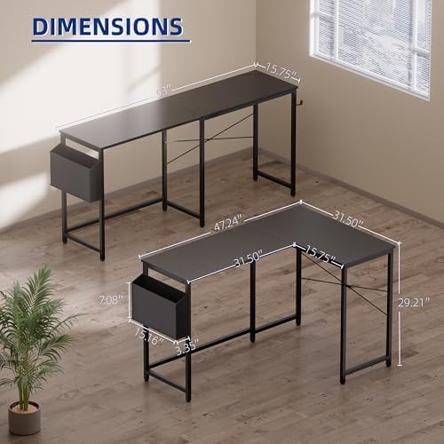 Pamray 47 Inch Reversible L Shaped Gaming Desk Corner Computer Desk - Image 3