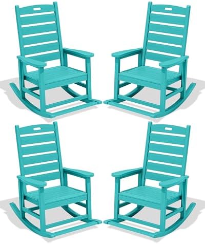 SERWALL Outdoor Rocking Chair Set of 4, HDPE Rocker by SERWALL