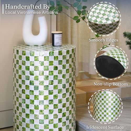 Chi An Home 19.3” Capiz Shell Checkered Pistachio Green Side Table - Image 4