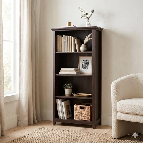 SIMPLIHOME Amherst 48" Tall Solid Wood 4-Shelf Bookcase in Russet Brown - Image 2