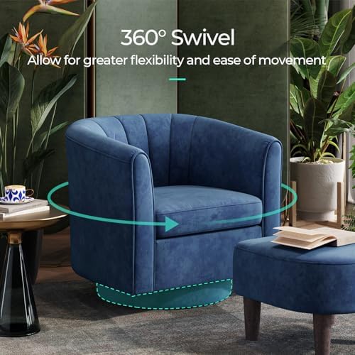 LINSY Swivel Accent Chair with Ottoman: Small Velvet Barrel Chair 360 Swivel - Image 5