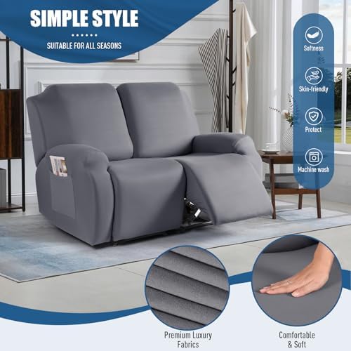 TAOCOCO Recliner Loveseat Slipcover, 2 Pieces Polyester Fabric Stretch Sofa - Image 2