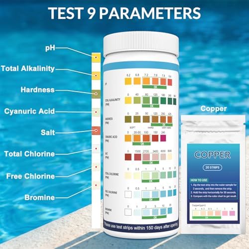 9 in 1 Pool Test Strips, 120 Total Strips, 100 8-Way Water Test Strips + 20 - Image 2