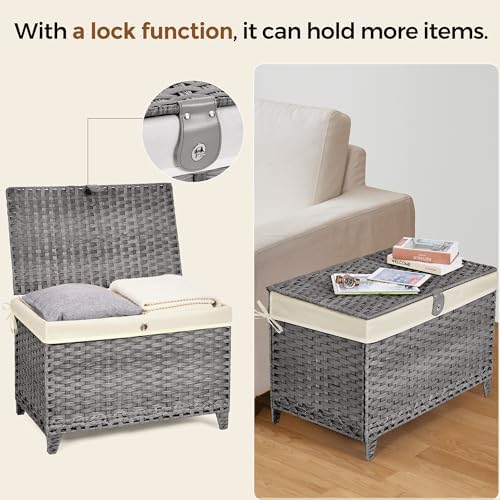 Wicker Storage Basket with Lid, 160L Shelf Basket with Removable Liner Bag - Image 2