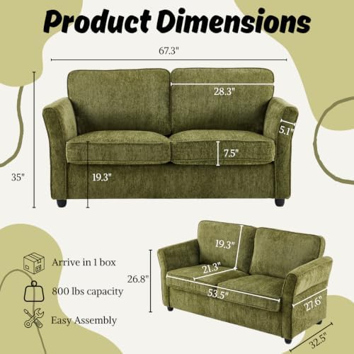 Karl home 67" Loveseat Sofa, Chenille Fabric - Image 2