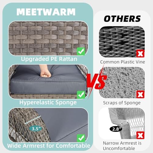 MEETWARM 3 Pieces Outdoor Wicker Rocking Chair Set, Rattan Patio Rocker Chairs - Image 3