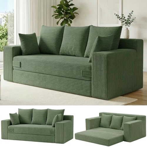 Boneless Couch for Living Room, 3 Seater Convertible Futon Sofa Bed Comfy Pull by Cidludto